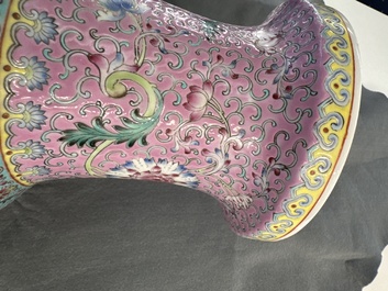 A pair of Chinese famille rose vases and two vases, Qianlong mark, 20th C.