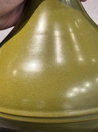 A Chinese monochrome teadust-glazed vase mounted as a lamp, 18/19th C.