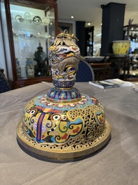 A pair of large and impressive Chinese cloisonn&eacute; 'dragons and cranes' censers and covers, 19/20th C.