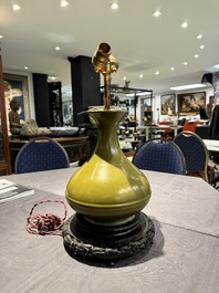A Chinese monochrome teadust-glazed vase mounted as a lamp, 18/19th C.