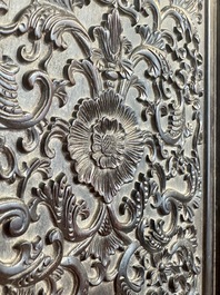 A Chinese zitan wood 'duo bao ge' cabinet of curiosities with carved floral design, 19th C.