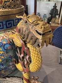 A pair of large and impressive Chinese cloisonn&eacute; 'dragons and cranes' censers and covers, 19/20th C.