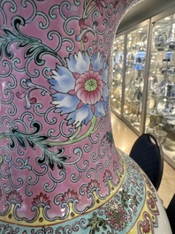 A pair of Chinese famille rose vases and two vases, Qianlong mark, 20th C.