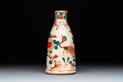 Two Chinese Swatow iron-red and green-enamelled 'phoenix' dishes and a vase, Ming