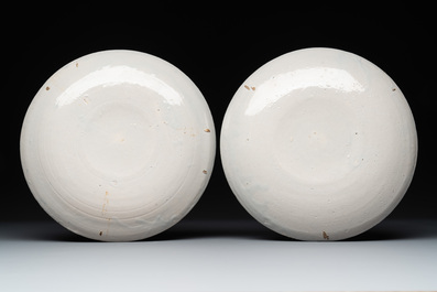 A set of eight blue and white Dutch Delft marriage plates, inscribed 'P:H:D en D:Y:B', dated 1750
