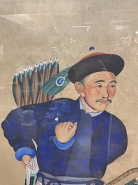 Chinese school: 'Manchu archer', ink and colour on silk, 18/19th C.
