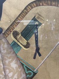 Chinese school: 'Manchu archer', ink and colour on silk, 18/19th C.