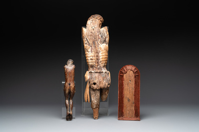 Two carved wooden Corpi Christi and a figure of a monk, Spain and Goa, 16th C.