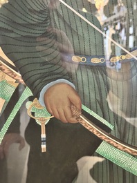 Chinese school: 'Manchu archer', ink and colour on silk, 18/19th C.