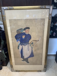 Chinese school: 'Manchu archer', ink and colour on silk, 18/19th C.