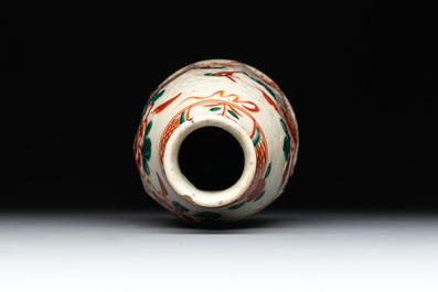 Two Chinese Swatow iron-red and green-enamelled 'phoenix' dishes and a vase, Ming