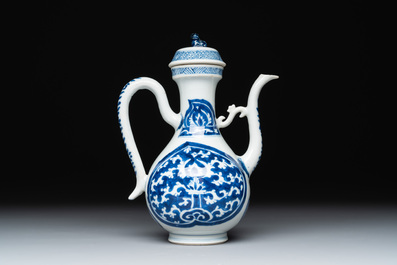 A Chinese blue and white ewer with stylised floral design for the Islamic market, Kangxi