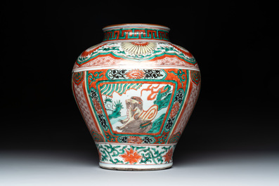 A Chinese wucai 'mythical creatures' vase, Transitional period