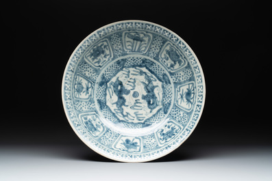 Three Chinese blue and white Swatow dishes, Ming