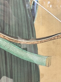 Chinese school: 'Manchu archer', ink and colour on silk, 18/19th C.