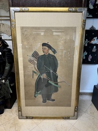 Chinese school: 'Manchu archer', ink and colour on silk, 18/19th C.
