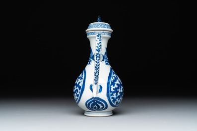 A Chinese blue and white ewer with stylised floral design for the Islamic market, Kangxi