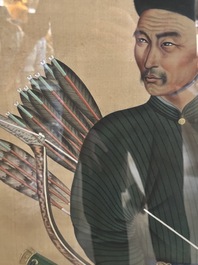 Chinese school: 'Manchu archer', ink and colour on silk, 18/19th C.