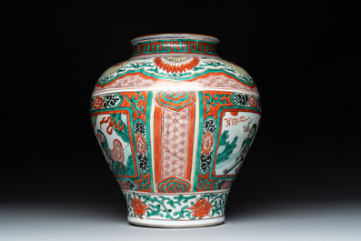 A Chinese wucai 'mythical creatures' vase, Transitional period