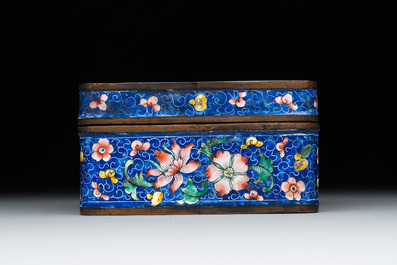 A Chinese Canton enamel dish and a rectangular covered box, 19th C.