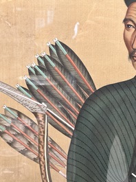 Chinese school: 'Manchu archer', ink and colour on silk, 18/19th C.