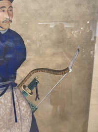 Chinese school: 'Manchu archer', ink and colour on silk, 18/19th C.