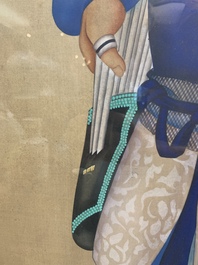 Chinese school: 'Manchu archer', ink and colour on silk, 18/19th C.