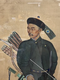 Chinese school: 'Manchu archer', ink and colour on silk, 18/19th C.