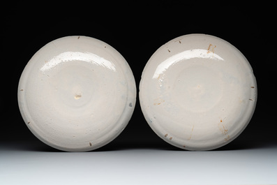 A set of eight blue and white Dutch Delft marriage plates, inscribed 'P:H:D en D:Y:B', dated 1750