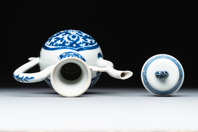 A Chinese blue and white ewer with stylised floral design for the Islamic market, Kangxi