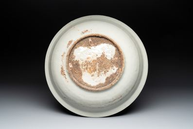 A Chinese Swatow iron-red and turquoise-enamelled 'split pagoda' dish, Ming