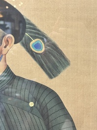 Chinese school: 'Manchu archer', ink and colour on silk, 18/19th C.