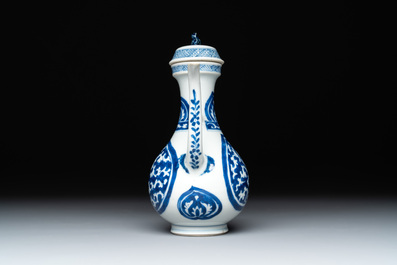 A Chinese blue and white ewer with stylised floral design for the Islamic market, Kangxi