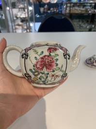 A pair of Chinese famille rose teapots with floral design, Qianlong