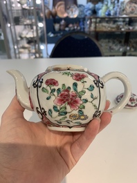 A pair of Chinese famille rose teapots with floral design, Qianlong