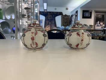 A pair of Chinese famille rose teapots with floral design, Qianlong