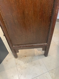 A large Chinese lacquered tapered round-corner cabinet, 'yuanjiaogui', Ming, 16/17th C.