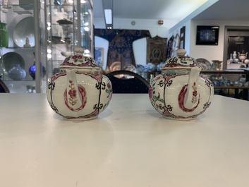 A pair of Chinese famille rose teapots with floral design, Qianlong