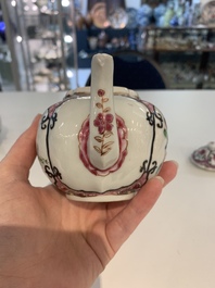 A pair of Chinese famille rose teapots with floral design, Qianlong
