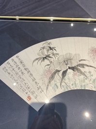 Two Chinese fans, ink and colour on paper, signed Zhang Chengxi 張承熙, dated 1919