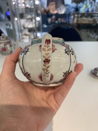 A pair of Chinese famille rose teapots with floral design, Qianlong