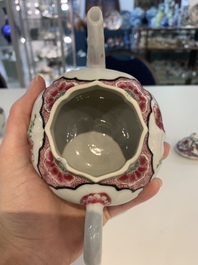 A pair of Chinese famille rose teapots with floral design, Qianlong