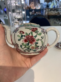 A pair of Chinese famille rose teapots with floral design, Qianlong