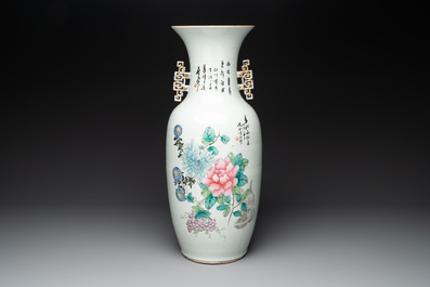 A Chinese famille rose vase, signed Yu Zhao 余钊, dated 1917