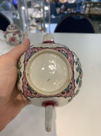 A pair of Chinese famille rose teapots with floral design, Qianlong