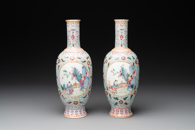 A pair of Chinese famille rose 'boys' vases, Qianlong mark, Republic