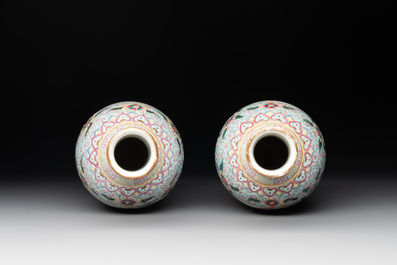 A pair of Chinese famille rose 'boys' vases, Qianlong mark, Republic