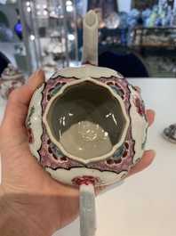 A pair of Chinese famille rose teapots with floral design, Qianlong