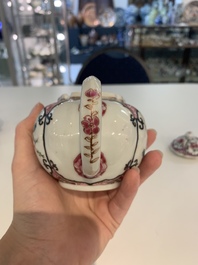 A pair of Chinese famille rose teapots with floral design, Qianlong