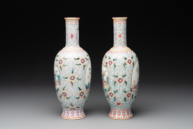 A pair of Chinese famille rose 'boys' vases, Qianlong mark, Republic